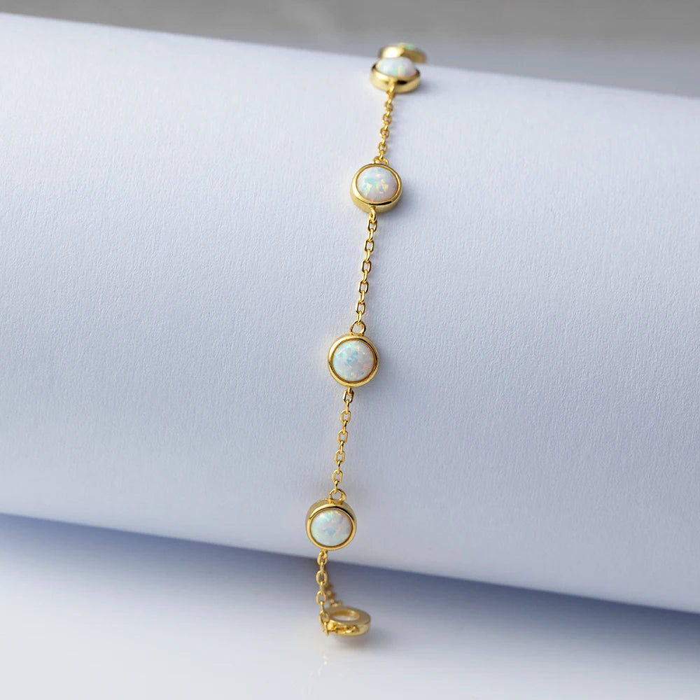 925 Sterling Silver Retro Seven Opal Bracelet Light Luxury C