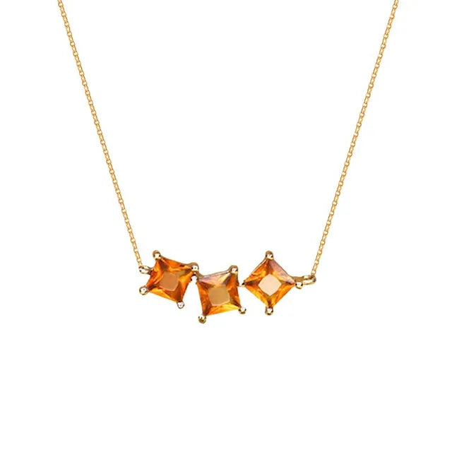 Real 925 Sterling Silver Geometric Vintage Orange Square Zir