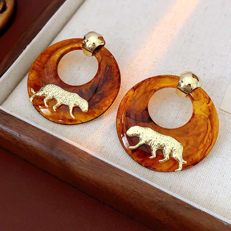 Circular tiger earrings, niche, high