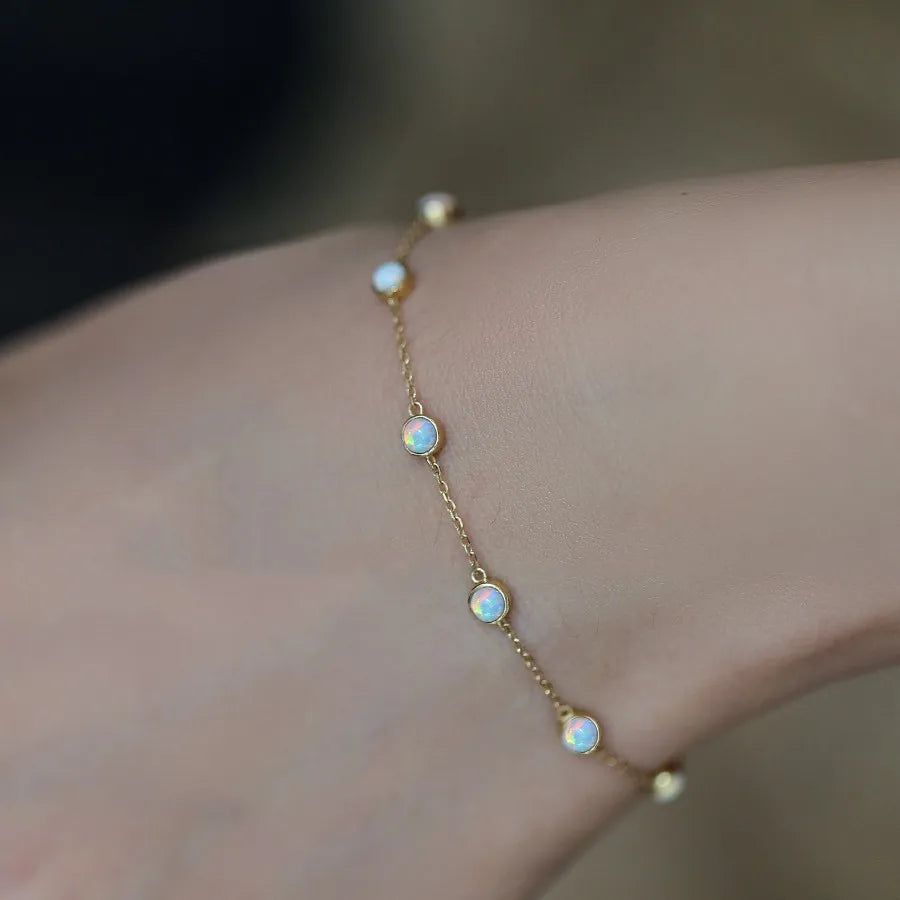 925 Sterling Silver Retro Seven Opal Bracelet Light Luxury C