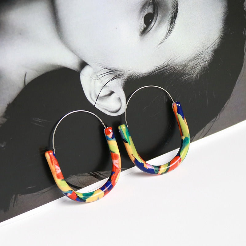 Illusionary Colorful Resin Round Hook Earrings