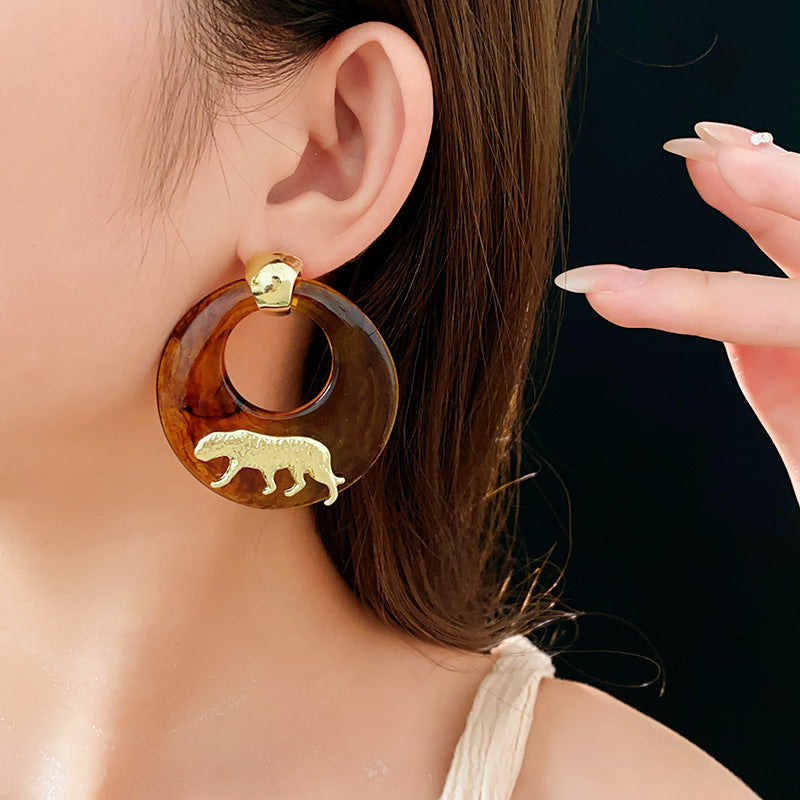 Circular tiger earrings, niche, high