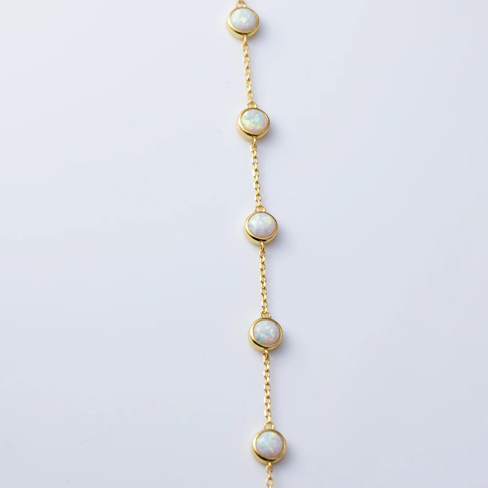 925 Sterling Silver Retro Seven Opal Bracelet Light Luxury C