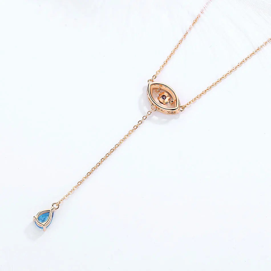 925 Sterling Silver Necklace Women Water Drop Pendant Evil E