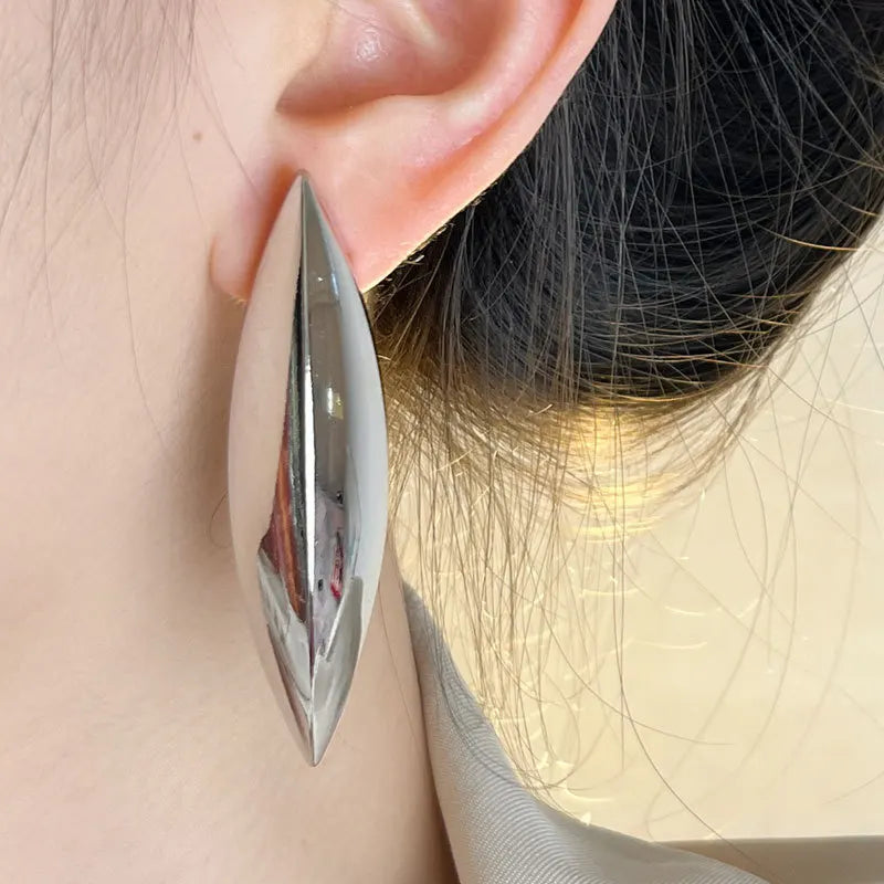 HUANZHI Metal Conical Smooth Long Style Chunky Earrings for