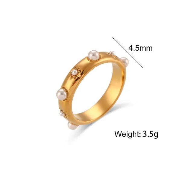 18K Gold Plated Green Zircon Pearl Rings For Women Waterproo