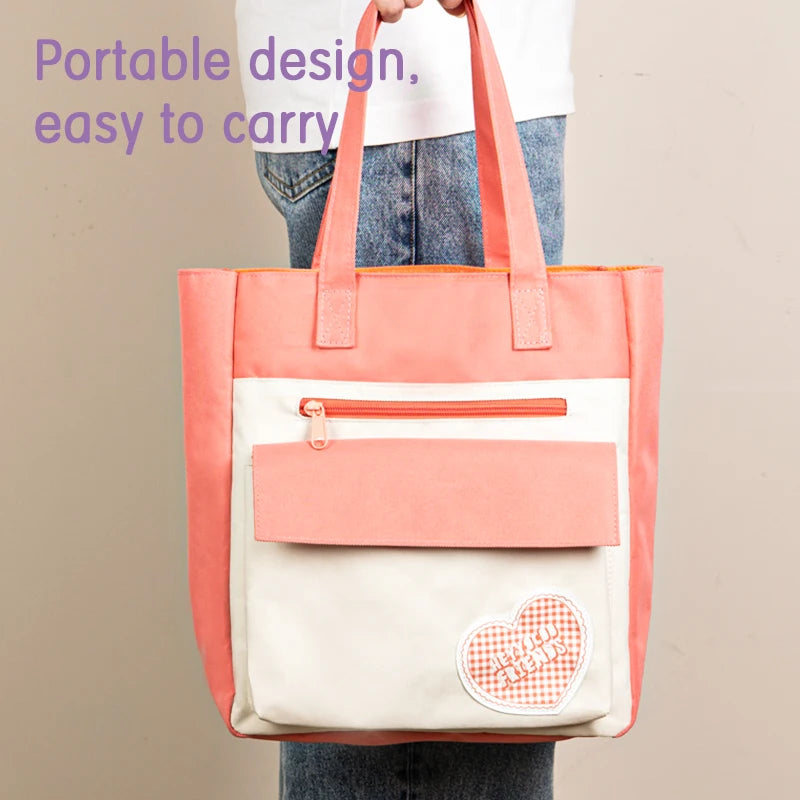 Deli BA174 Purple Orange Heart-shaped Tutorial Bag Large-capacity Portable Handbag Canvas Bag for Students 48pcs Per Carton Set