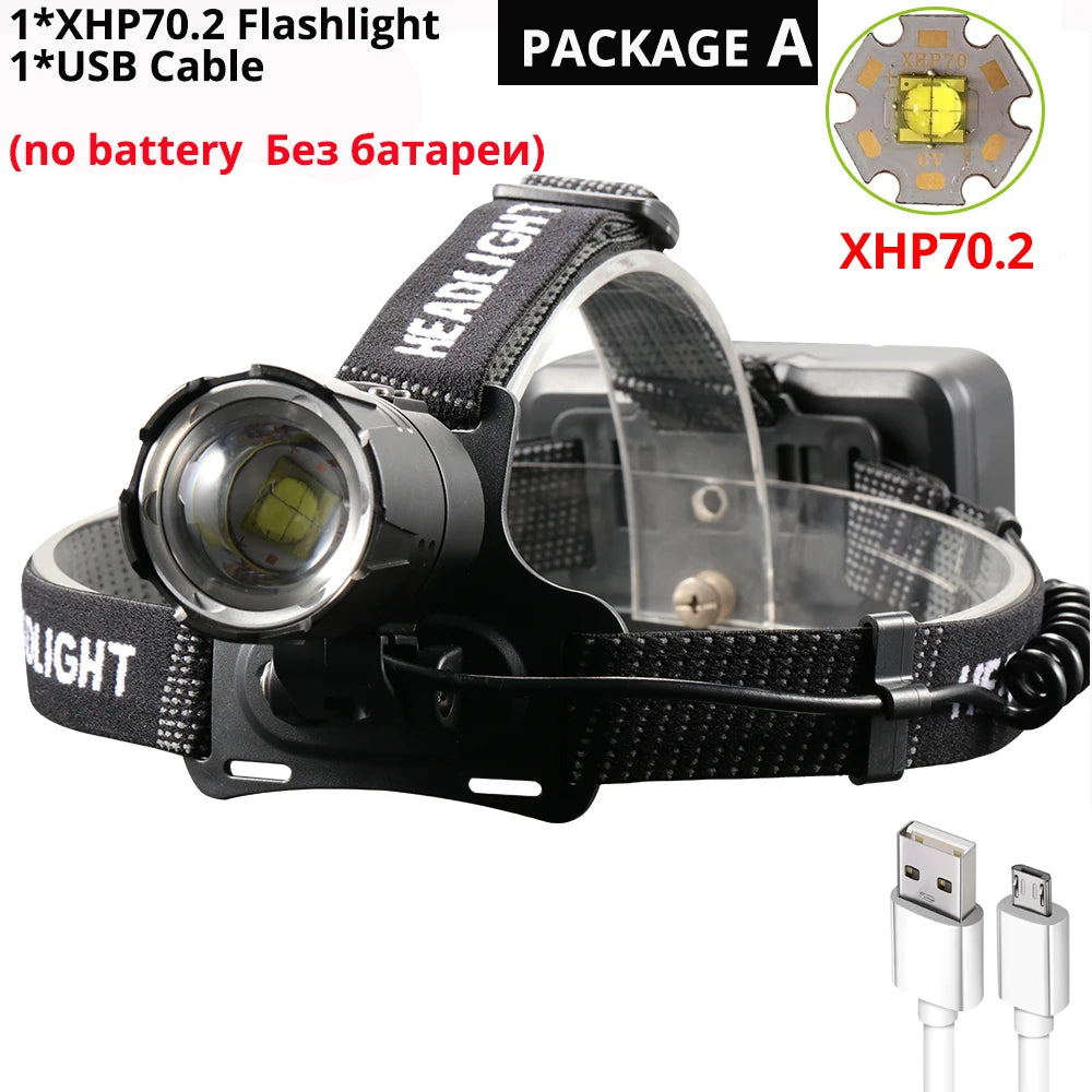 Super Bright XHP70.2 USB Rechargeable Led Headlamp XHP70 Mos