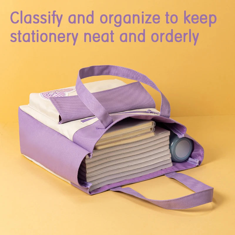 Deli BA174 Purple Orange Heart-shaped Tutorial Bag Large-capacity Portable Handbag Canvas Bag for Students 48pcs Per Carton Set