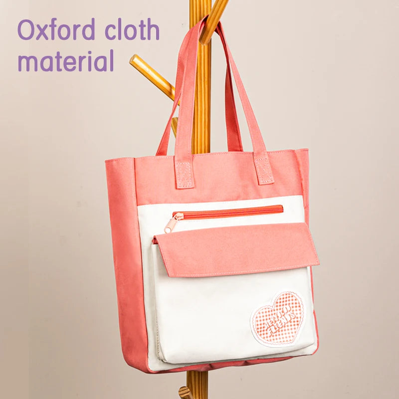 Deli BA174 Purple Orange Heart-shaped Tutorial Bag Large-capacity Portable Handbag Canvas Bag for Students 48pcs Per Carton Set