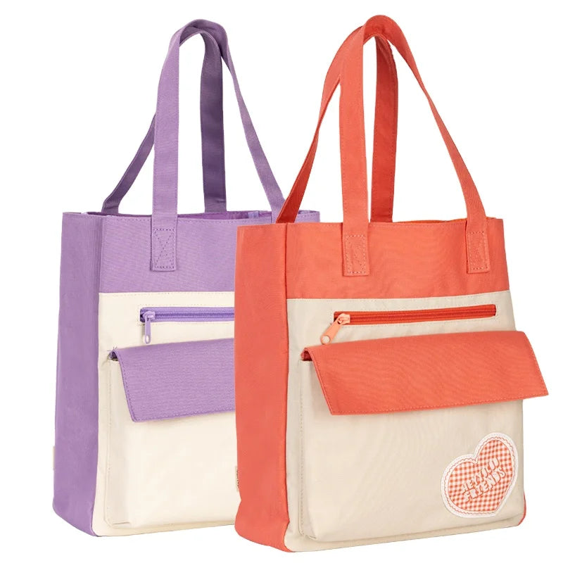 Deli BA174 Purple Orange Heart-shaped Tutorial Bag Large-capacity Portable Handbag Canvas Bag for Students 48pcs Per Carton Set