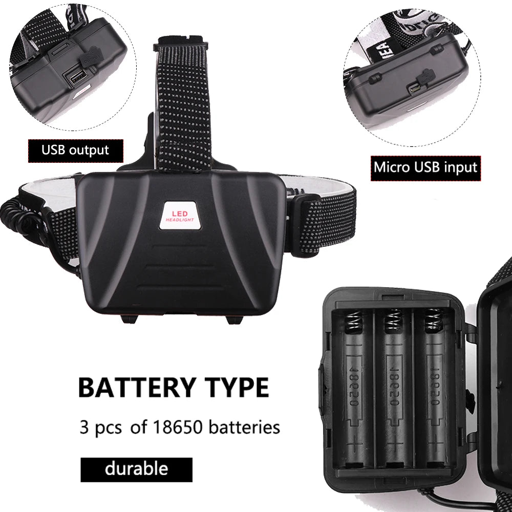 Super Bright XHP70.2 USB Rechargeable Led Headlamp XHP70 Mos