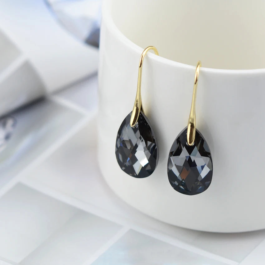 Korean Pear-Shaped Crystal Earrings