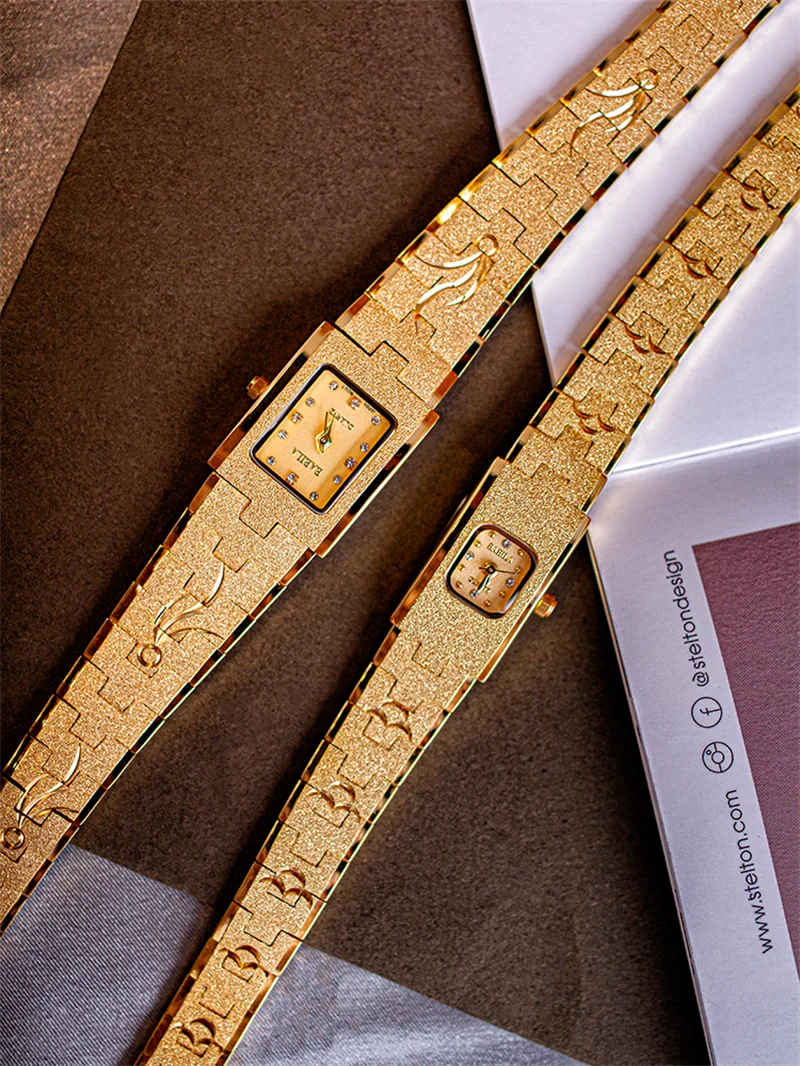 New 24K gold wristwatch gold women's watch carved pattern sm