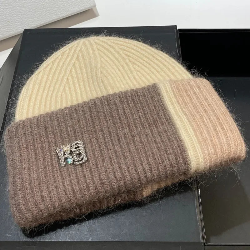 New Color Matching Beanies for Women Rabbit Fur Soft Fluffy