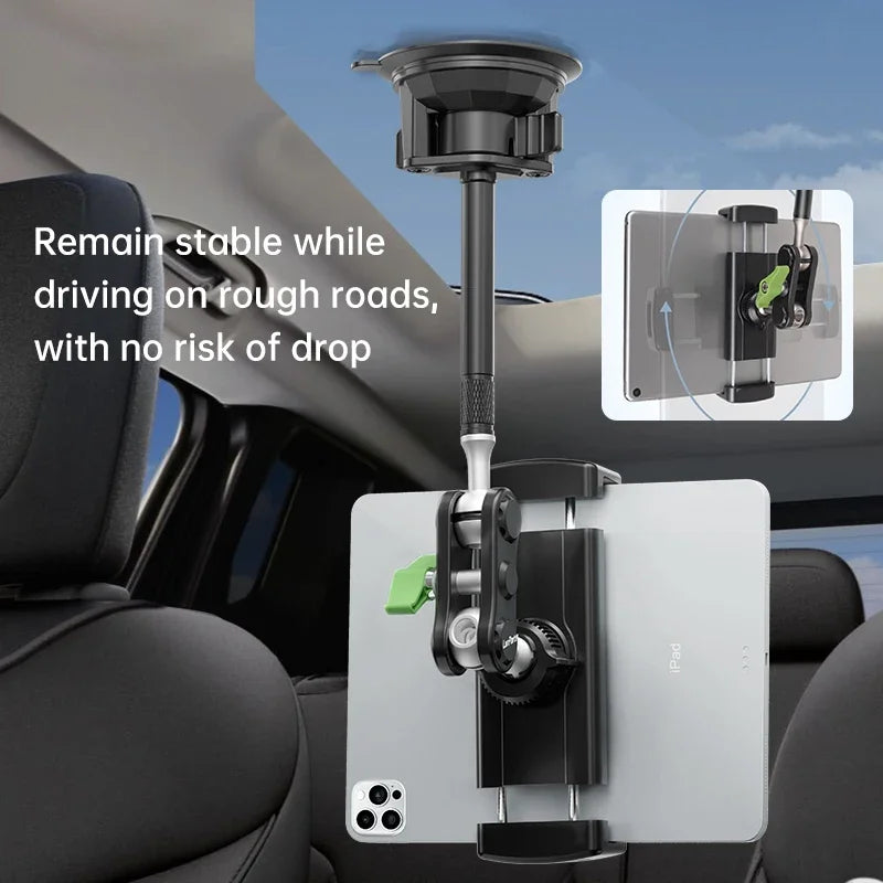 Aluminum Alloy Car Tablet Support 360° Rotation Adjustable Stand with Suction Cup Mount for 4-12.9 Inch Tablets Mobile Phones