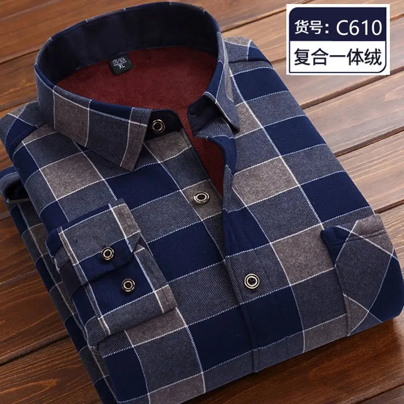 2024 Men Fleece Shirt New Autumn Winter Male Long Sleeve Pla