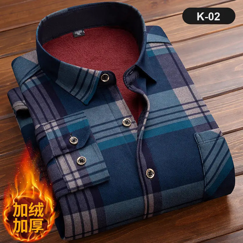 2024 Men Fleece Shirt New Autumn Winter Male Long Sleeve Pla