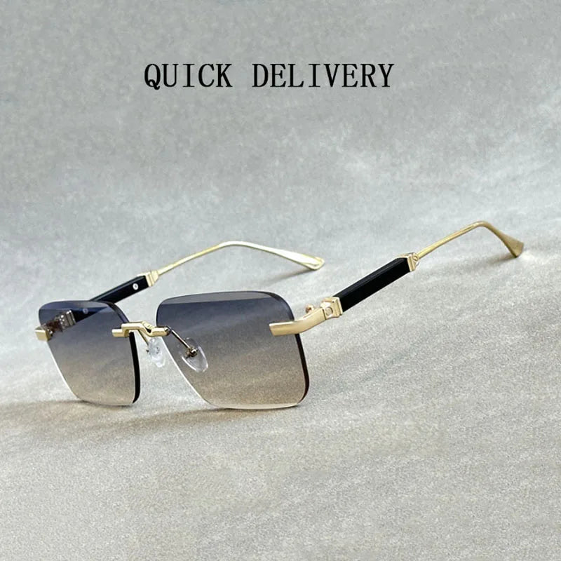 Designer Sunglasses For Men Vintage Rimless Sunglasses Women Trendy Luxury Square Fashion Glasses Vintage Gafas De Sol Hombre