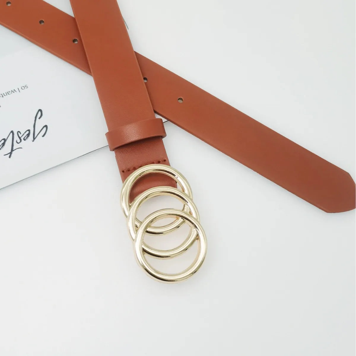 Women's Belt Trend Triple Round Buckle Belt Simple Versatile