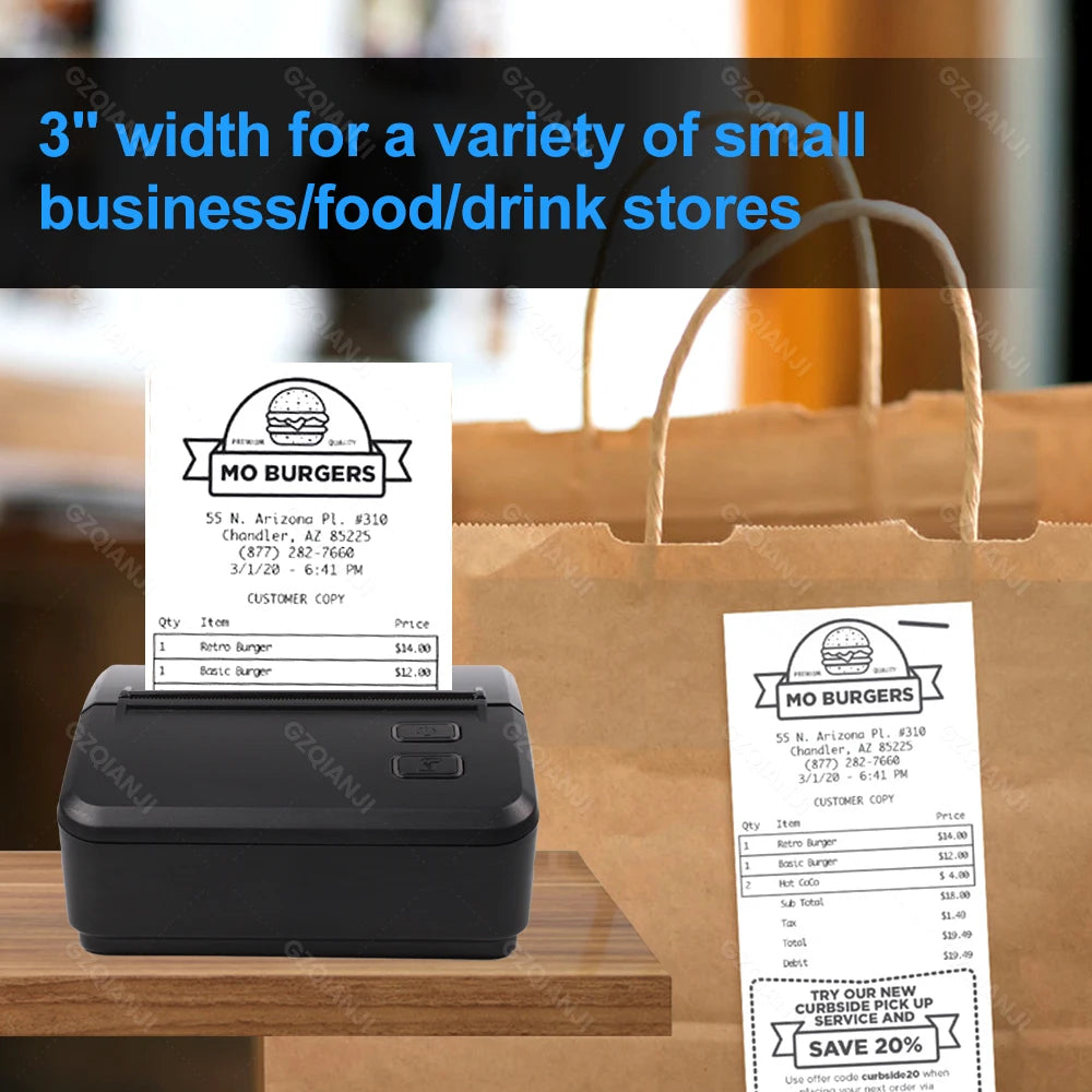 Newest WiFi Bluetooth 3" 80mm Mini Thermal Printer Wireless Portable Receipt Printer Support PC Android iOS Business Home Store