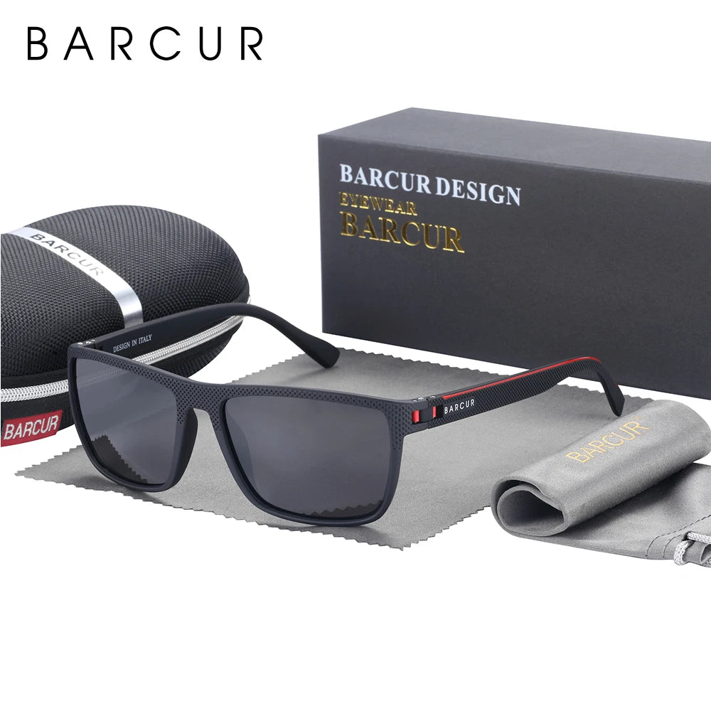BARCUR TR90 Polarized Sunglasses Driving Square Sun Glasses