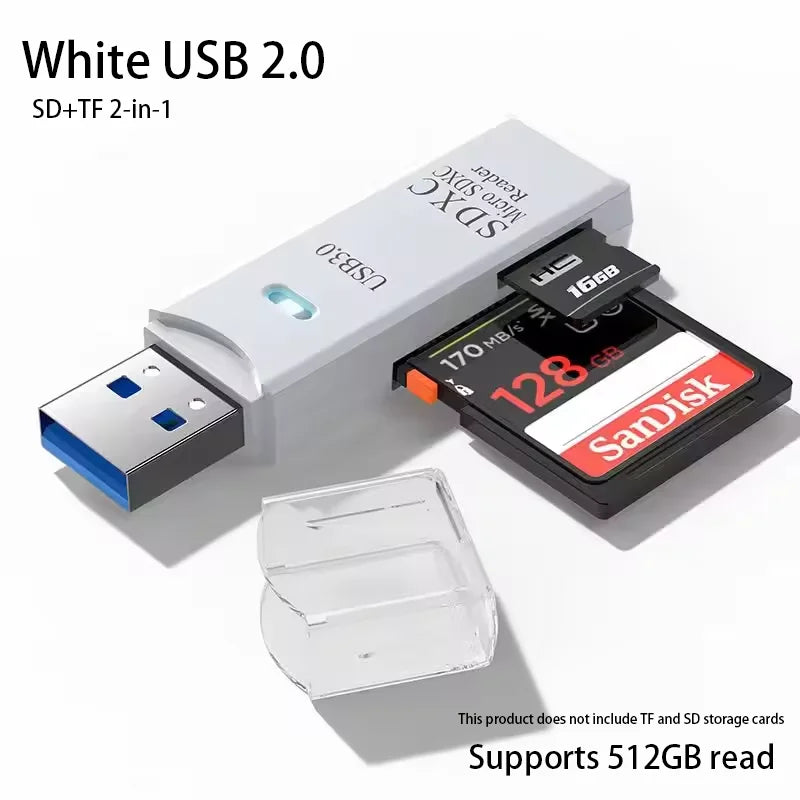 2-in-1 Multi Functional  High-speed USB 3.0/2.0 Card Reader Supports TF+SD Computer Tablet Camera Laptop Car Mounted