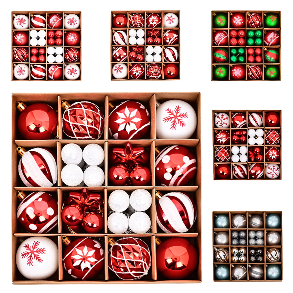 44pcs Christmas Baubles Set – Painted & Electroplated