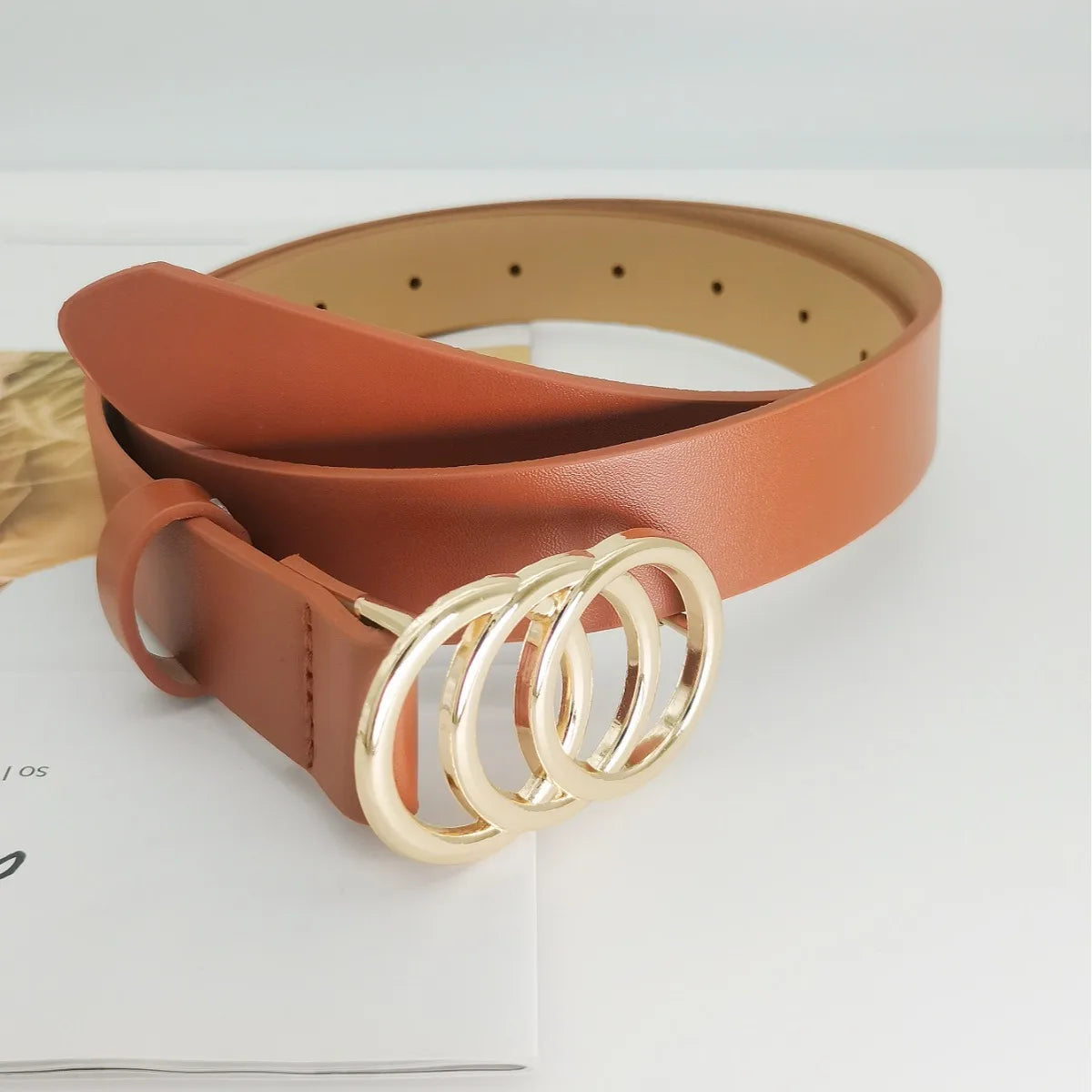 Women's Belt Trend Triple Round Buckle Belt Simple Versatile