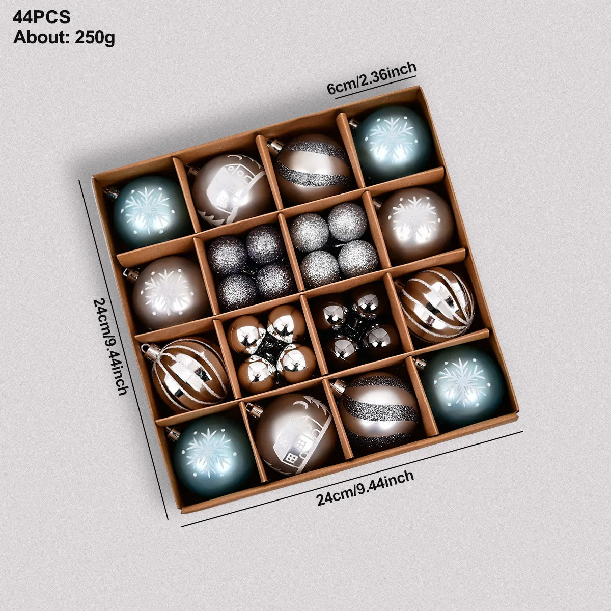 44pcs Christmas Baubles Set – Painted & Electroplated