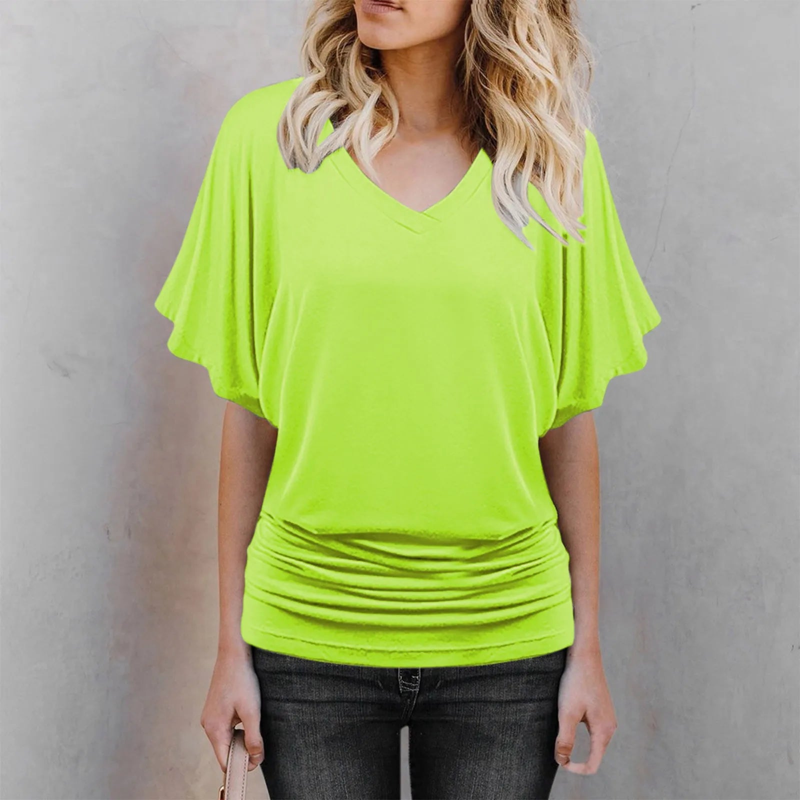 Soft Pleated Summer Bating Short Sleeved V