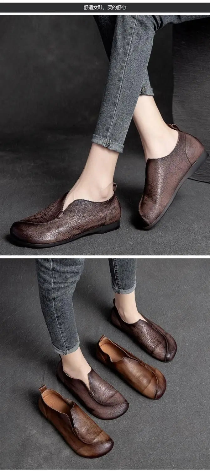 High quality Leather Women Flats Summer Shoes With Slip On C