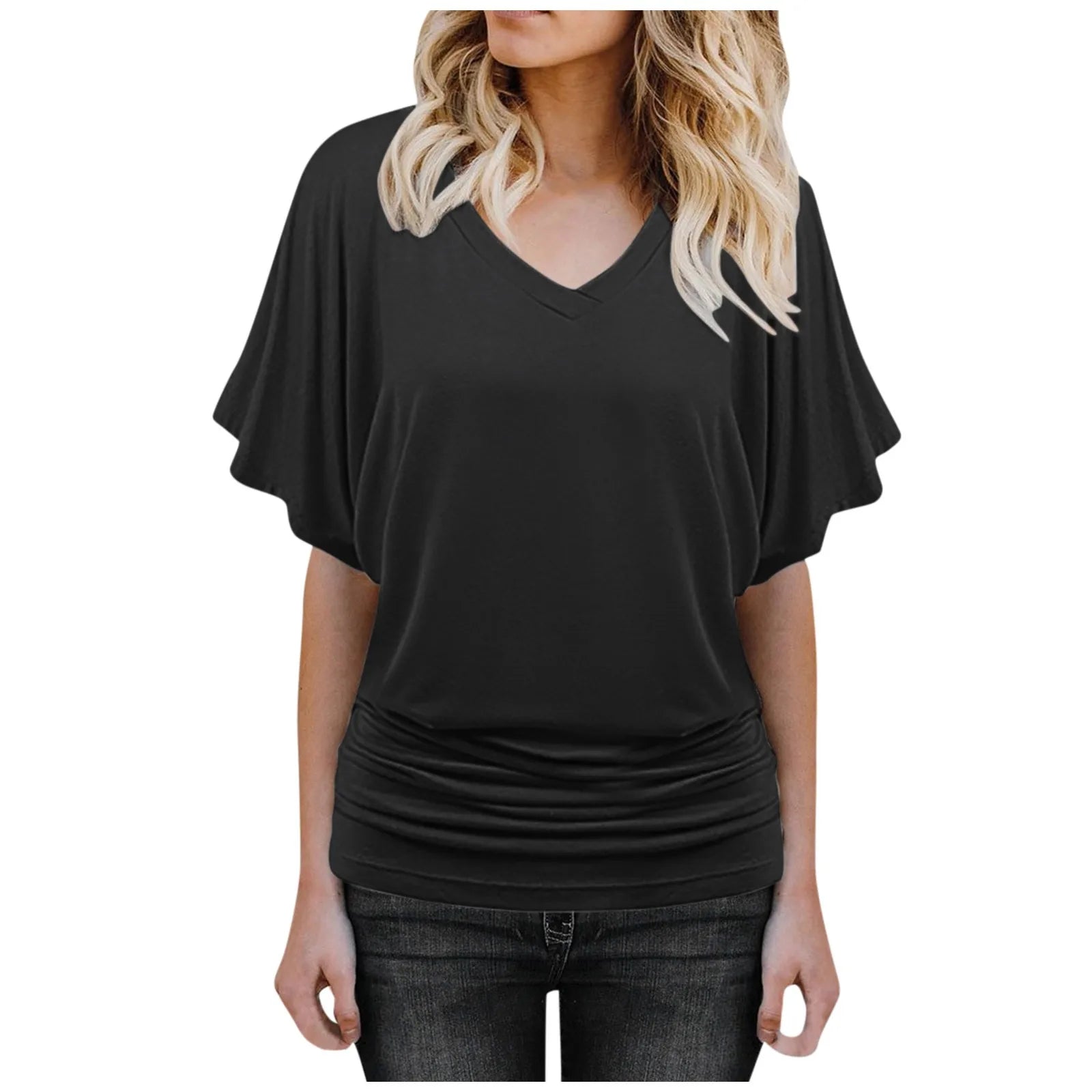 Soft Pleated Summer Bating Short Sleeved V