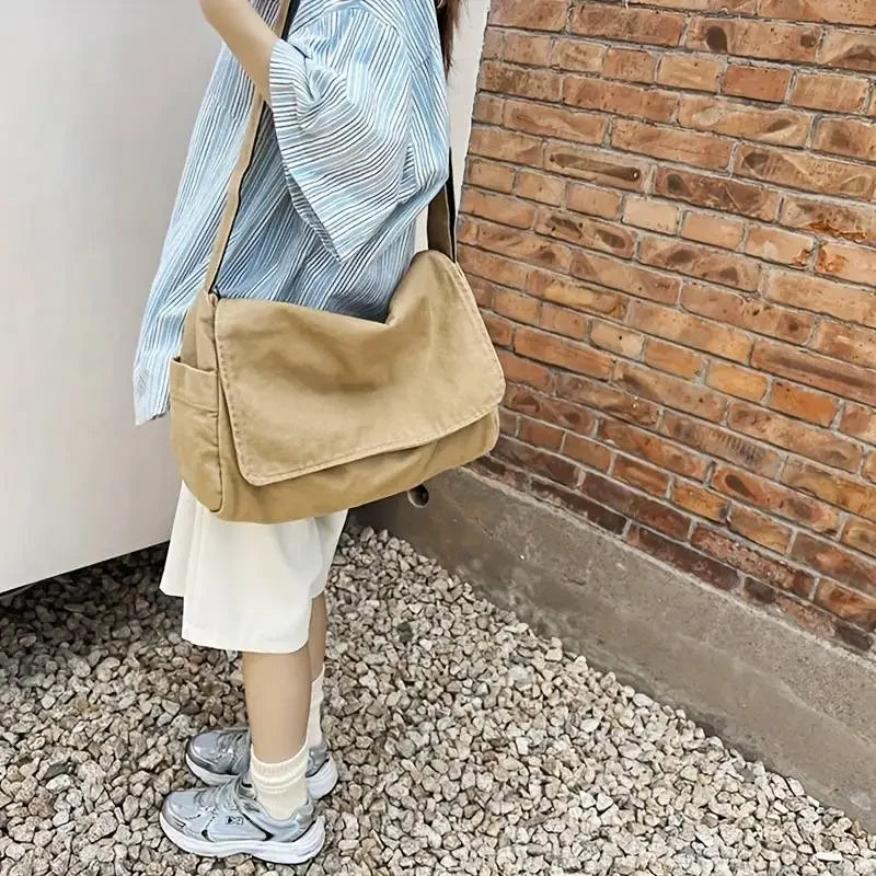 Vintage Women's Messenger Bag Large Capacity Canvas Teenager Book Bag Shoulder Bag Casual Crossbody Bag