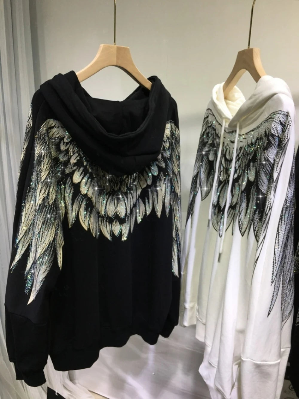 Plus Size Rhinestone Wing Hoodie