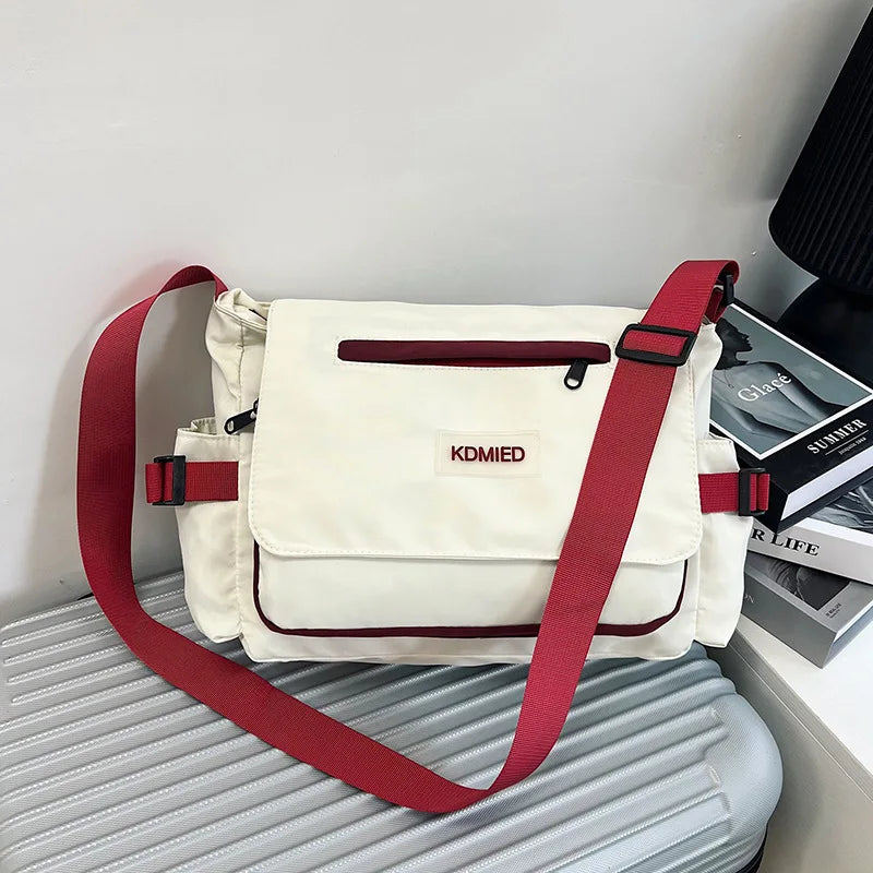 Fashionable Nylon Shoulder Bag with Polyester Lining, Black White Color Crossbody Bags with Side Pocket, Suitable for Daily Use