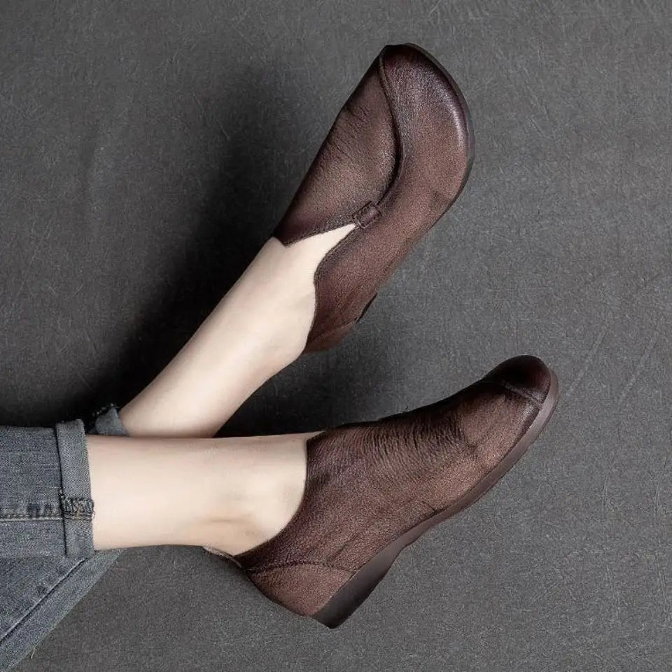 High quality Leather Women Flats Summer Shoes With Slip On C