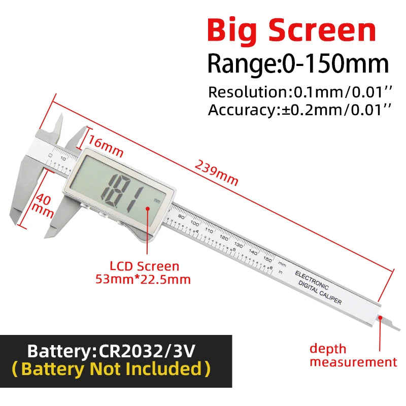 Digital Caliper Electronic Plastic Calipers Vernier Measuring Tools Carpentry Tool Ruler Large Screen Pachometer Digital Caliber