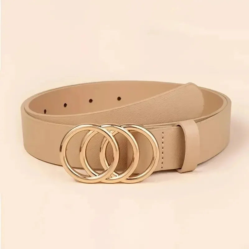 Women's Belt Trend Triple Round Buckle Belt Simple Versatile