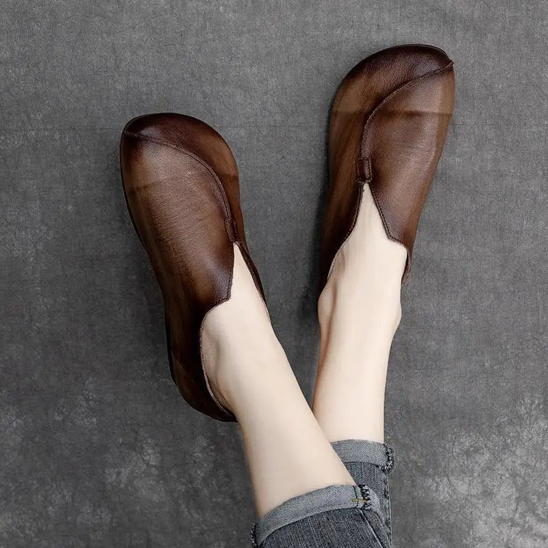 High quality Leather Women Flats Summer Shoes With Slip On C