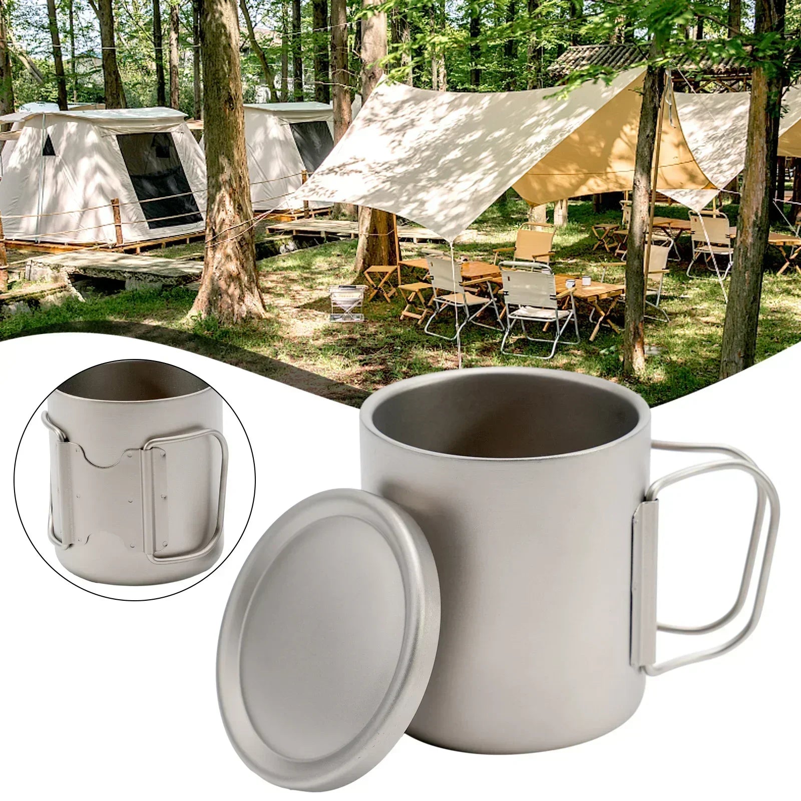 1pc Titan-ium Cup With Drawstring Sack Double Wall Insulates