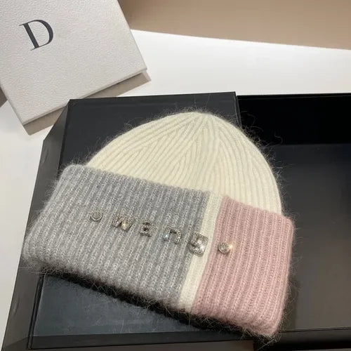 New Color Matching Beanies for Women Rabbit Fur Soft Fluffy