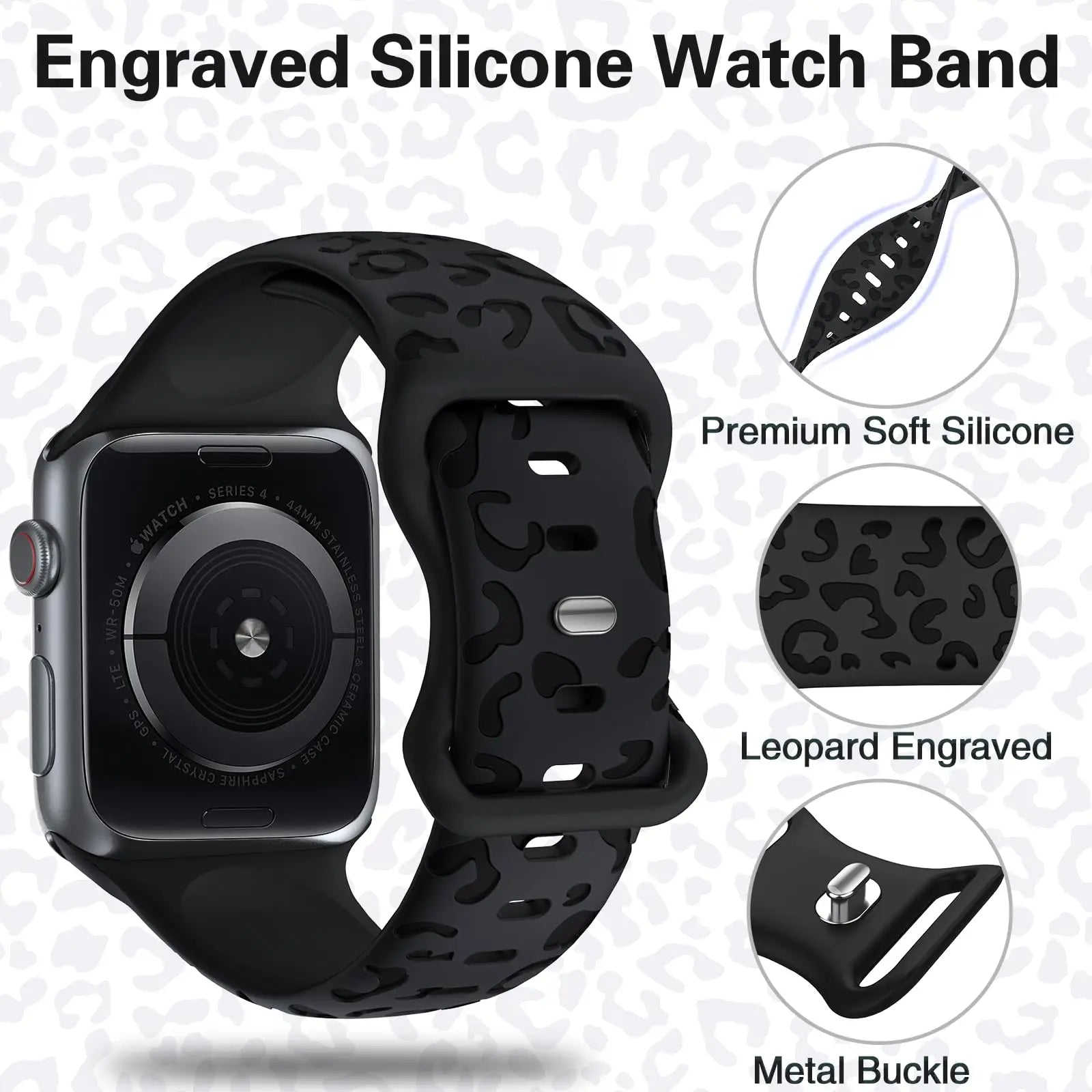 Leopard Engraved Silicone Apple Watch Strap