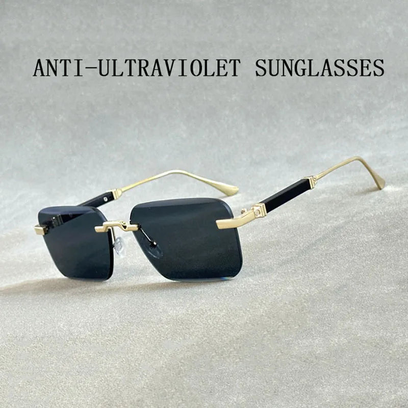 Designer Sunglasses For Men Vintage Rimless Sunglasses Women Trendy Luxury Square Fashion Glasses Vintage Gafas De Sol Hombre