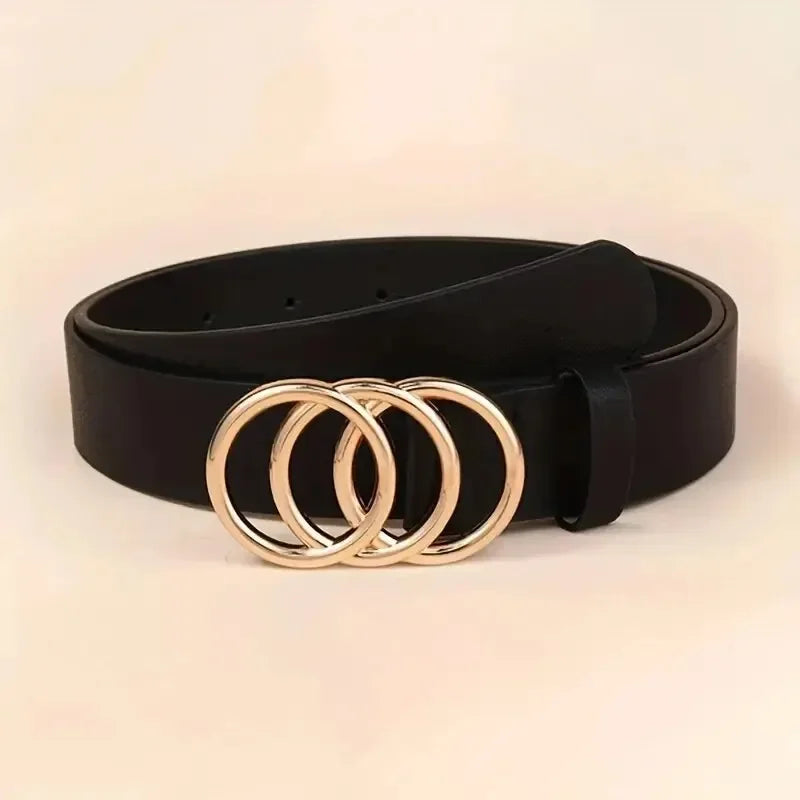 Women's Belt Trend Triple Round Buckle Belt Simple Versatile