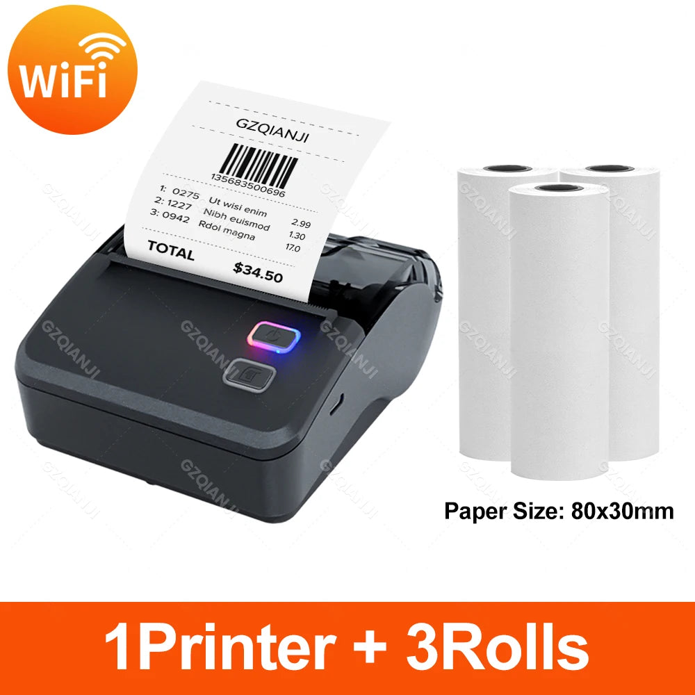 Newest WiFi Bluetooth 3" 80mm Mini Thermal Printer Wireless Portable Receipt Printer Support PC Android iOS Business Home Store