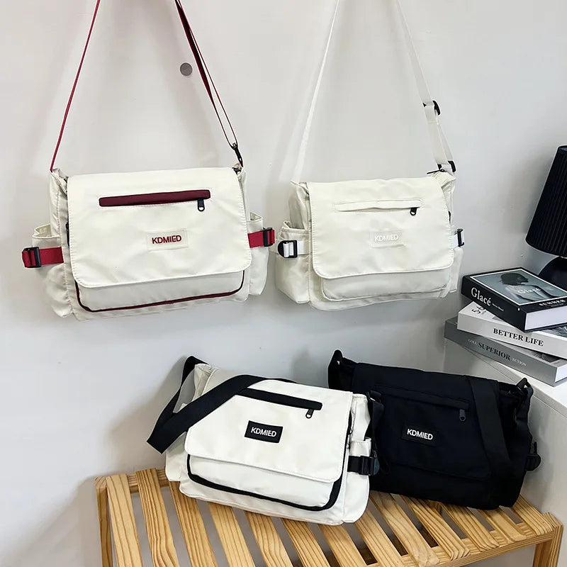 Fashionable Nylon Shoulder Bag with Polyester Lining, Black White Color Crossbody Bags with Side Pocket, Suitable for Daily Use