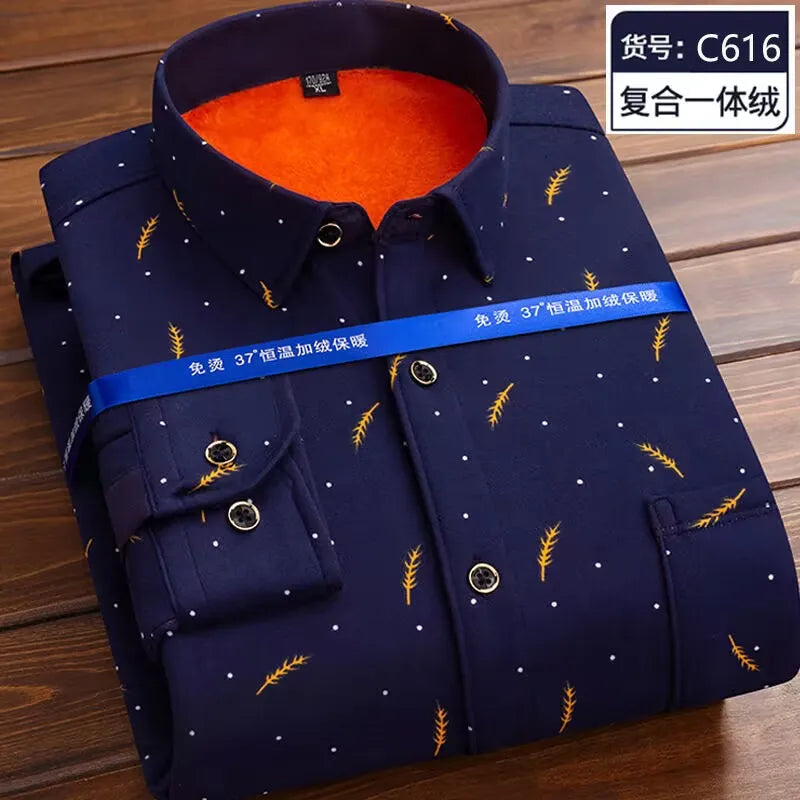 2024 Men Fleece Shirt New Autumn Winter Male Long Sleeve Pla