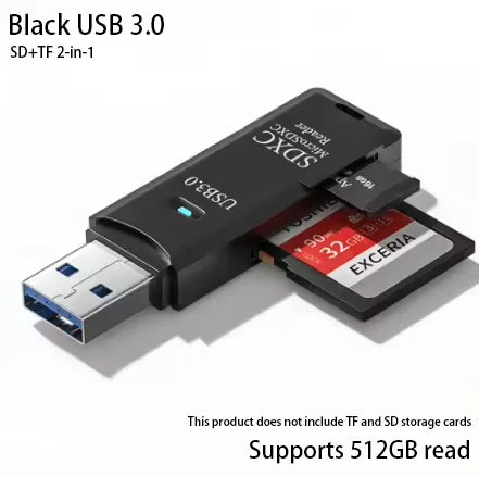 2-in-1 Multi Functional  High-speed USB 3.0/2.0 Card Reader Supports TF+SD Computer Tablet Camera Laptop Car Mounted