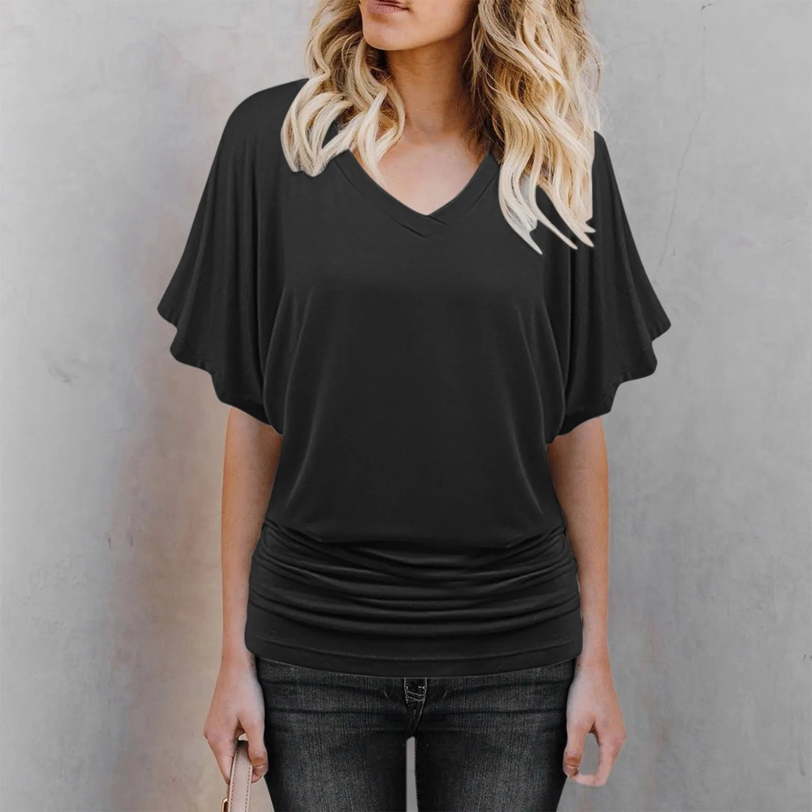 Soft Pleated Summer Bating Short Sleeved V
